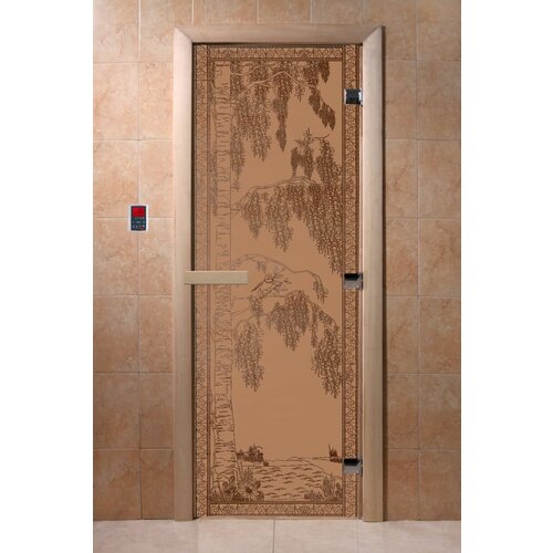Дверь для бани DW, 1900х700мм, Матовая бронза Березка, стеклянная