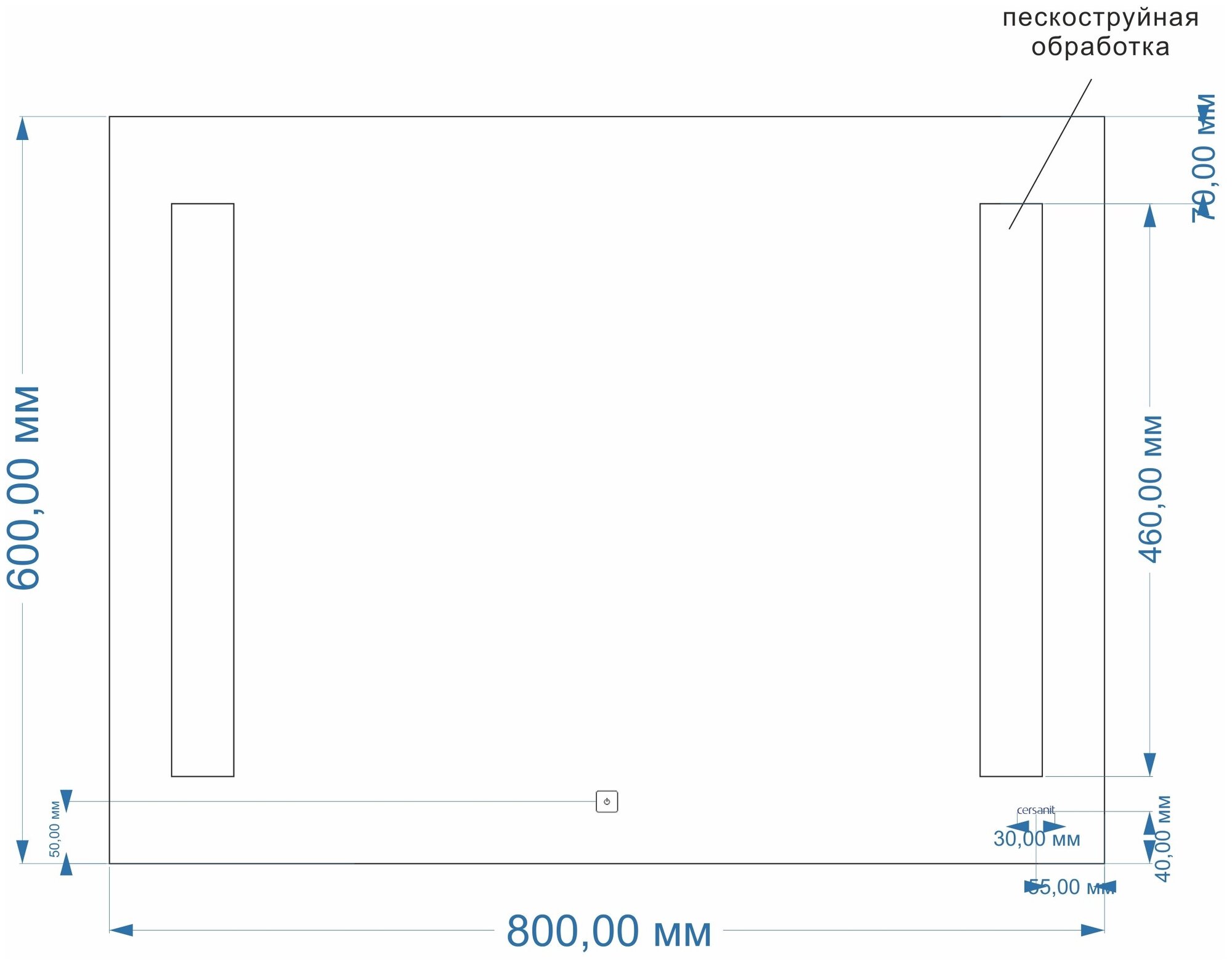 Зеркало Cersanit LED 020 base 80x60 Элегантный дизайн, ECO LED подсветка, Сенсорный выключатель, Класс зашиты IP44, Бельгийское зеркальное полотно, Гарантия 2 года - фотография № 3