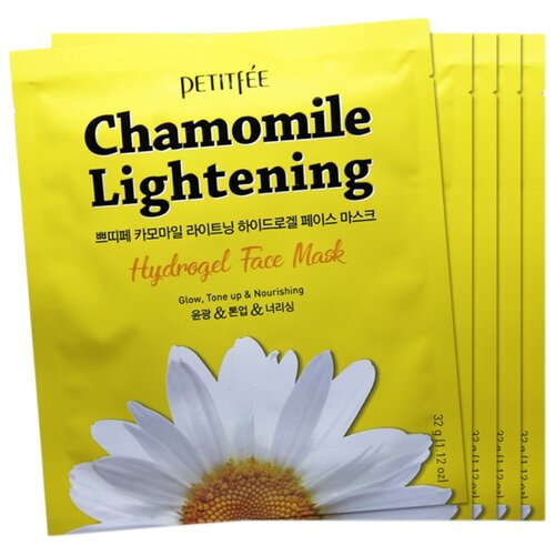фото Petitfee гидрогелевая маска chamomile lightening с экстрактом ромашки, 32 г, 5 шт.
