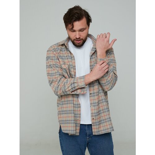 фото Рубашка teddi 46 размер/ бежевая/ с длинным рукавом/ унисекс/ рубашка в клетку irina egorova