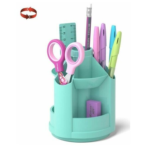 набор настольный на вращающейся подставке 5 предметов mini desk pastel mint пластиковый мятный Набор настольный на вращающейся подставке 5 предметов, ErichKrause Mini Desk, Pastel Mint, пластиковый, мятный