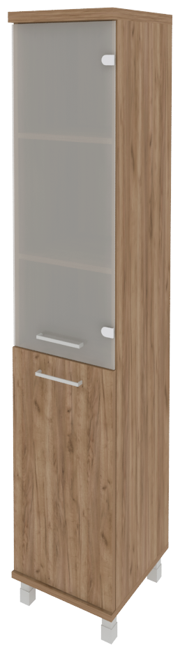Шкаф для документов высокий узкий правый (1 низкая дверь ЛДСП, 1 средняя дверь стекло)FIRST KSU-1.2R 400*430*2060 Дуб Табак