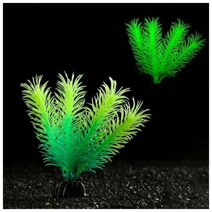 Растение искусственное аквариумное, светящееся, 10 см, зелёное, 1 шт.