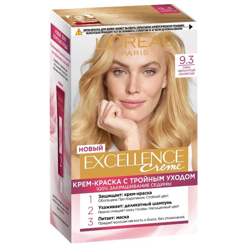 фото L'Oreal Paris Excellence стойкая крем-краска для волос, 9.3, Очень Светло-русый золотистый