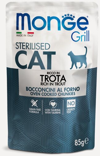Изображение товара Влажный корм Monge Cat Grill Trota Sterilised, для стерилизованных кошек, форель, 85 г, 24 шт