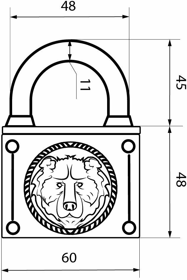 Замок навесной с защитой от взлома авангард ВС2М-60 медведь Бронза, дужка 11,5 мм