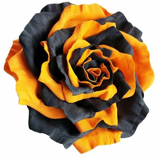 заколка брошь для волос одежды сумки большой цветок роза оранжевая 0007 Заколка-брошь для волос/одежды/сумки большой цветок роза чёрно-оранжевая 0722м