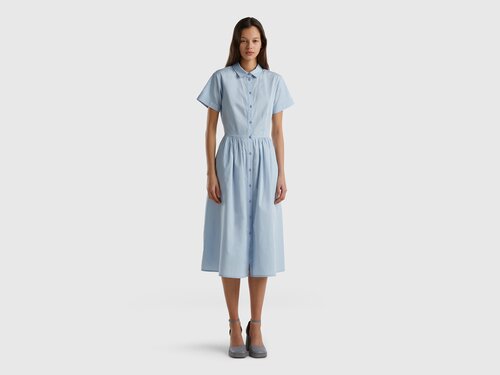 Платье-рубашка UNITED COLORS OF BENETTON, хлопок, повседневное, свободный силуэт, миди, размер L, голубой