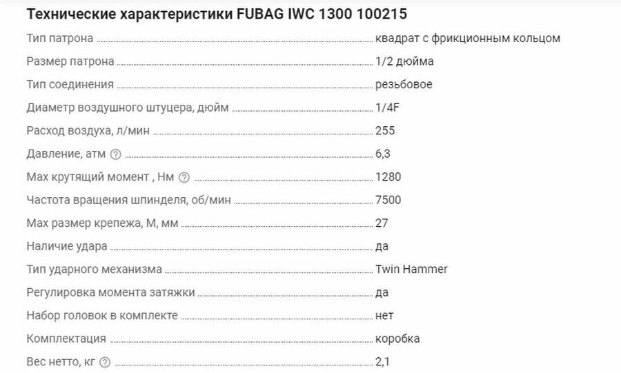 Пневмогайковерт ударный Fubag IWC 1300(100215)