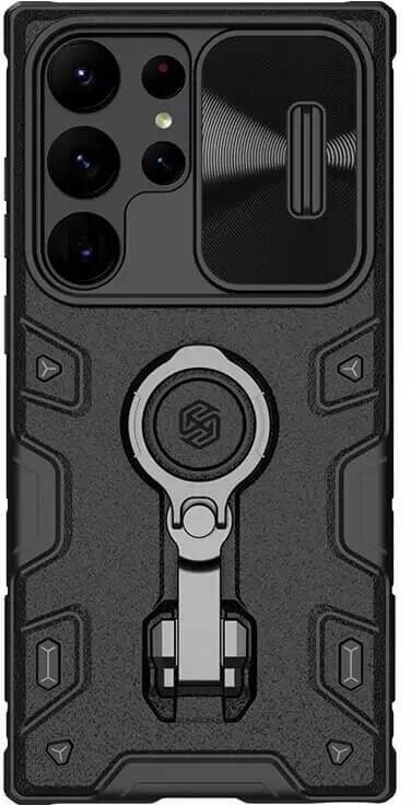 Противоударный чехол с кольцом и защитой камеры Nillkin CamShield Armor Pro Case для Samsung Galaxy S23 Ultra черный