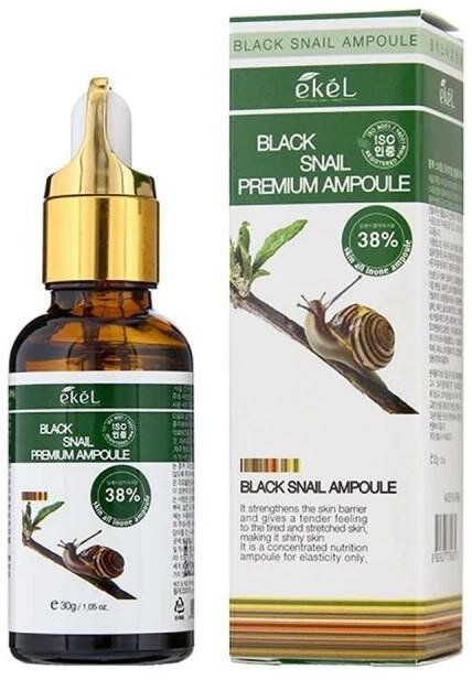 EKEL Ампульная сыворотка для лица с муцином черной улитки Premium Ampoule Black Snail, 30гр - фото №12