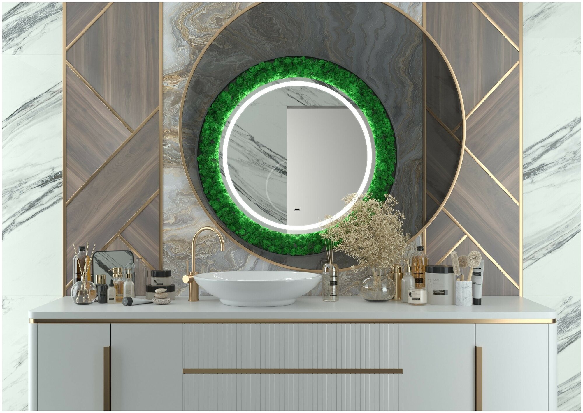 Зеркало с натуральным мхом с подсветкой и бесконтактным сенсором для ванной комнаты Continent "Forest Led" D1000 - фотография № 6