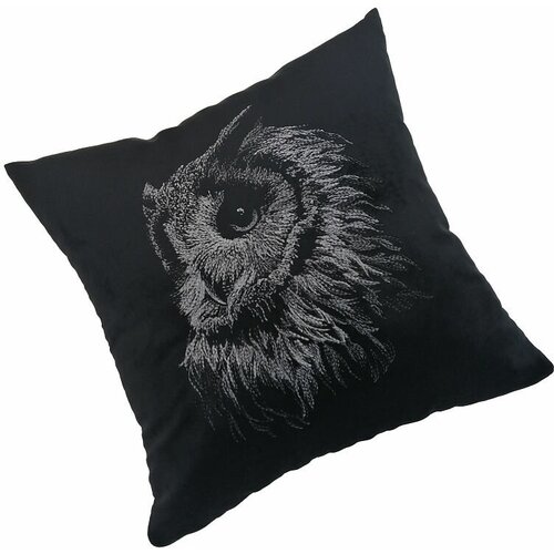 Подушка черная декоративная интерьерная 40*40 с вышивкой сова