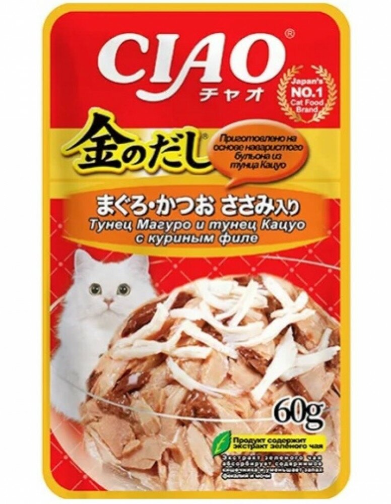 Влажный корм для кошек Inaba Kinnodashi с тунцом Кацуо и Магуро с куриным филе 60г