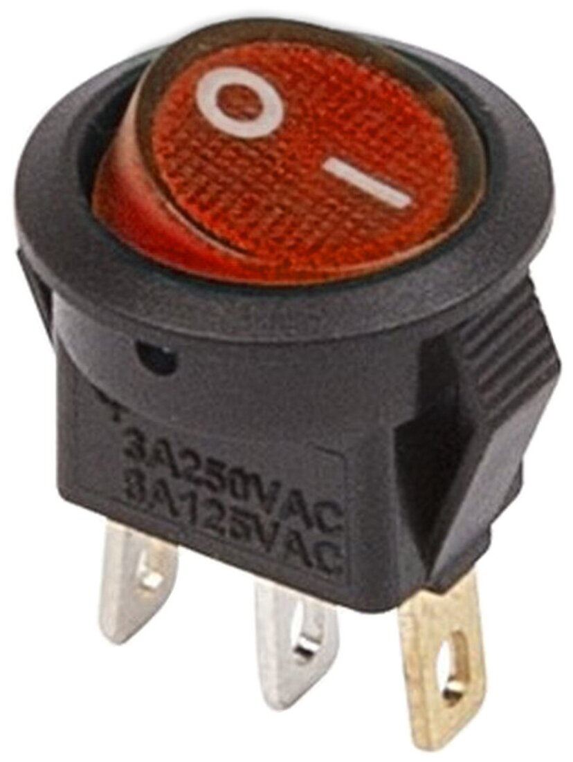 фото Выключатель клавишный круглый 250V 3А (3с) ON-OFF (RWB-106, SC-214) Micro кр. с подсветкой REXANT (36-2530-1)