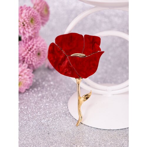 Брошь Роскошь ЗОЛОТА, эмаль, красный, золотой