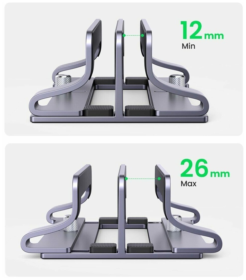Подставка UGREEN 60643_ вертикальная для ноутбука (для 2 шт), серебристый - фото №13
