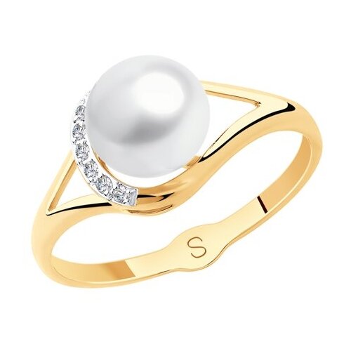 фото Sokolov кольцо из золота с жемчугом и фианитами 791124, размер 17