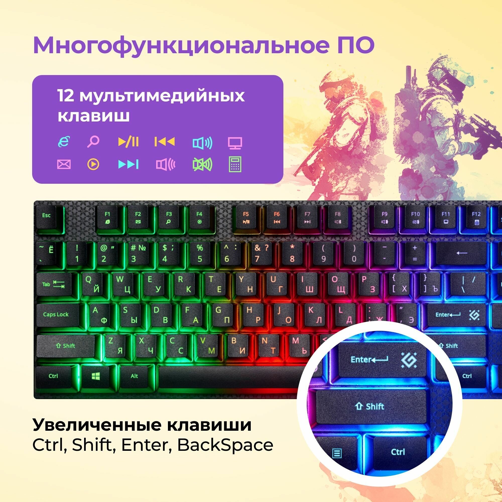 Игровой набор Defender Aura MKP-117 RU, Light, мышь+клавиатура+ковер