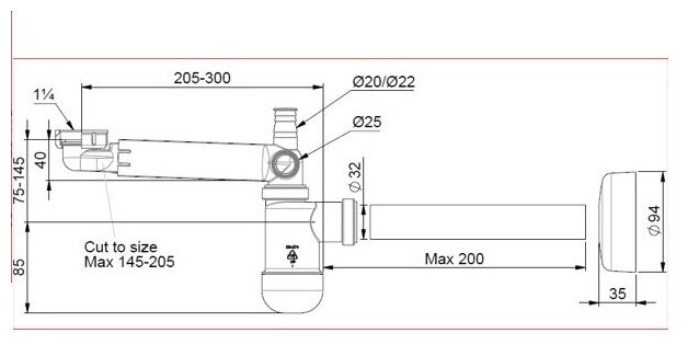 Сифон для умывальника Preloc телескопический с накидной гайкой, сливная трубка d32/5 с розеткой, подключение к стиральной машине и к переливу, PR3-N4N35-001 - фотография № 3