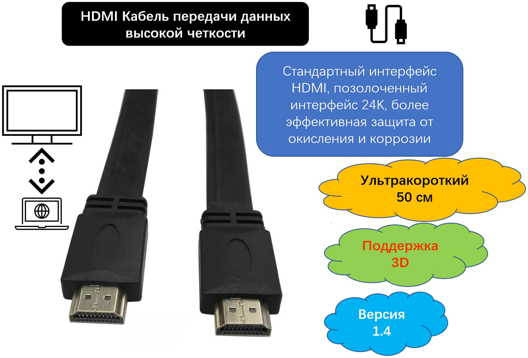 Плоский кабель высокой четкости HDMI - HDMI