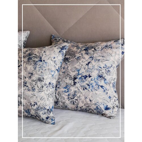 Наволочки декоративные на подушки 45х45 / цвет голубой / интерьер для дома / 2 штуки в комплекте / ткань жаккар