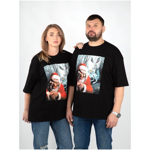 фото Футболка оверсайз черная с новогодним принтом shop of good's