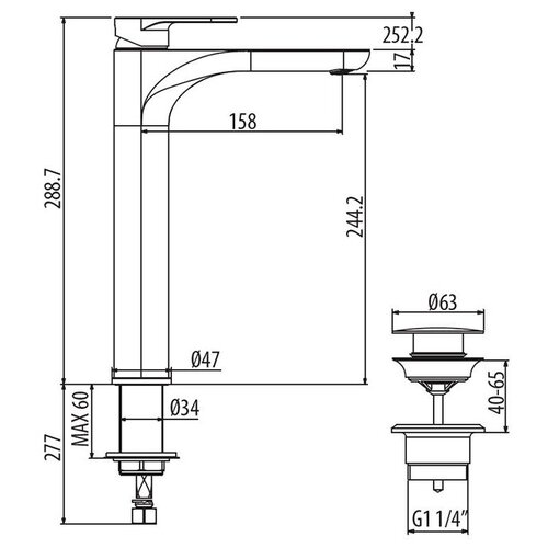 Смеситель для раковины Gattoni H2Omix7000 7006070NO с донным клапаном черный матовый