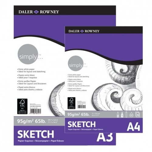 Daler Rowney Альбом для зарисовок Daler Rowney Simply, 95 г/м2 72 листов А4 daler rowney альбом для акварели daler rowney simply 190 г м2 12 листов а4