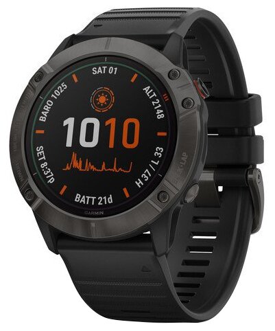 Умные часы Garmin Fenix 6X Pro Solar титановый DLC Wi-Fi NFC, серый/черный