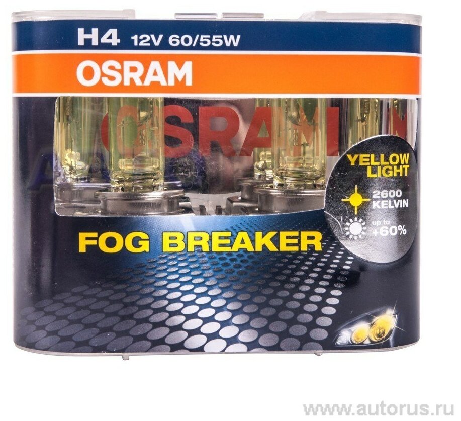 Лампа 12v h4 60/55w p43t osram fog breaker 2 шт. duobox 62193fbr-hcb