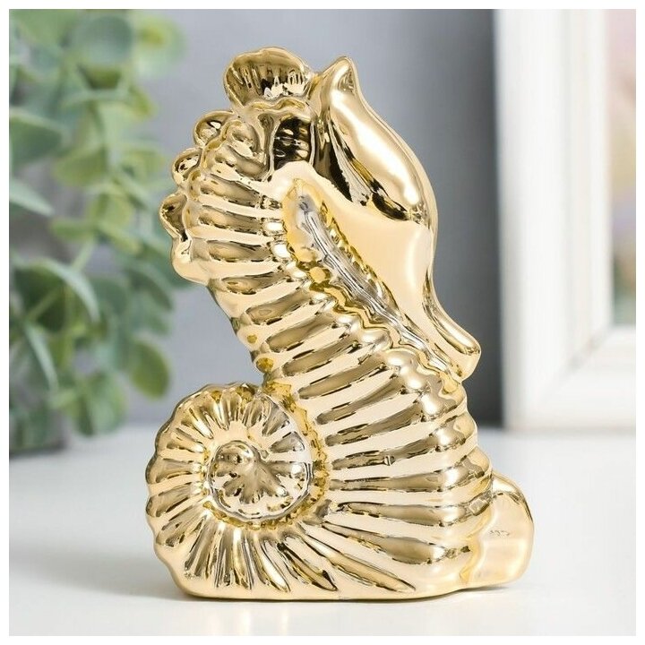 фото Сувенир керамика "Морской конёк" золото 3,3х6,7х9,8 см