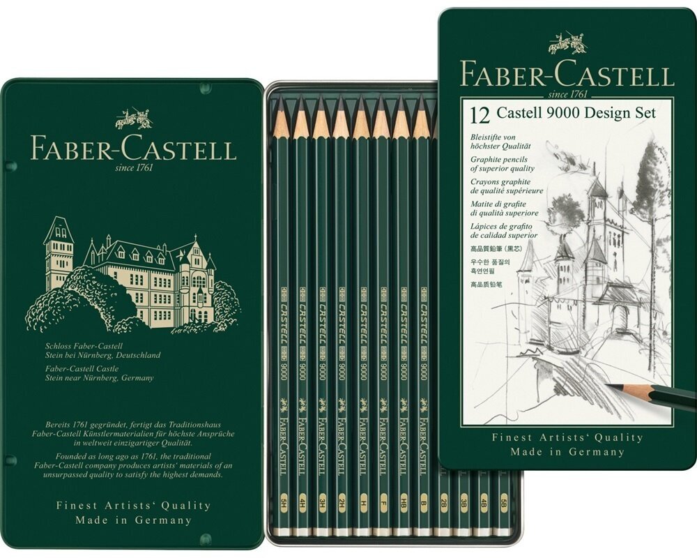 Чернографитовые карандаши Faber Castell Набор чернограф. карандашей Faber-Castell CASTELL 9000, 12шт. (5B-5H)