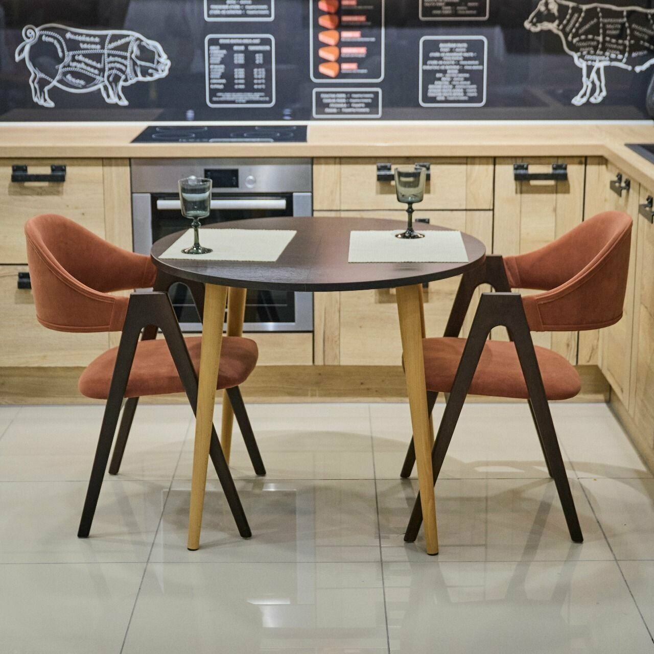 Стол кухонный обеденный раздвижной в стиле сканди 90/134х90х76 см., раскладной стол на кухню, цвет опор бежевый, столешница ЛДСП, Венге - фотография № 1