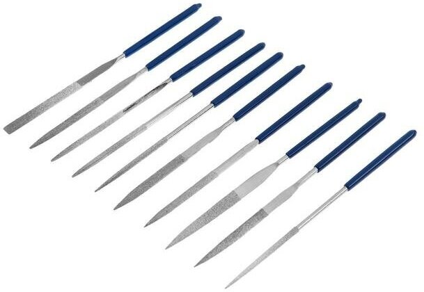 фото Набор надфилей алмазных тундра, обрезиненные рукоятки, 50 х 140 х 3 мм, 10 шт.