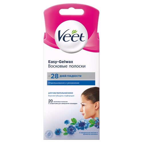фото Veet Восковые полоски Easy Gelwax с миндальным маслом и ароматом василька для чувствительной кожи лица 20 шт.