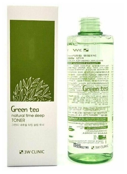 Увлажняющий тонер для лица на основе зелёного чая 3W Clinic Green Tea Natural Time Sleep Toner 300ml