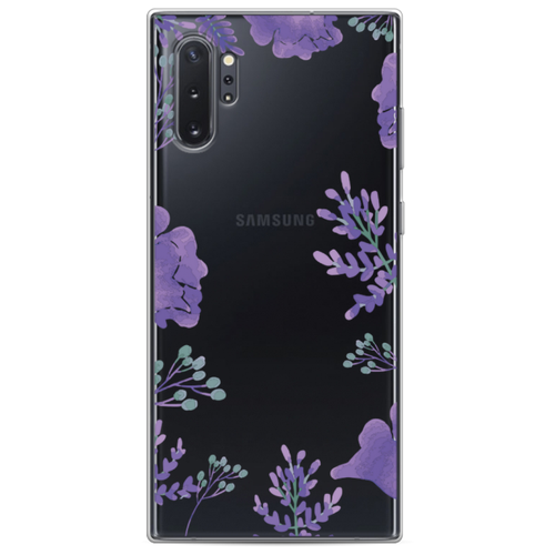 фото Чехол-накладка case place силиконовый с рисунком для samsung galaxy note 10+ (28550) сиреневая цветочная рамка