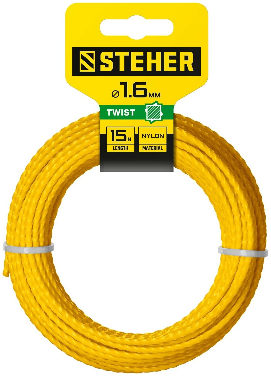 фото STEHER витой квадрат, 1.6 мм, 15 м, леска для триммера (75020-1.6)