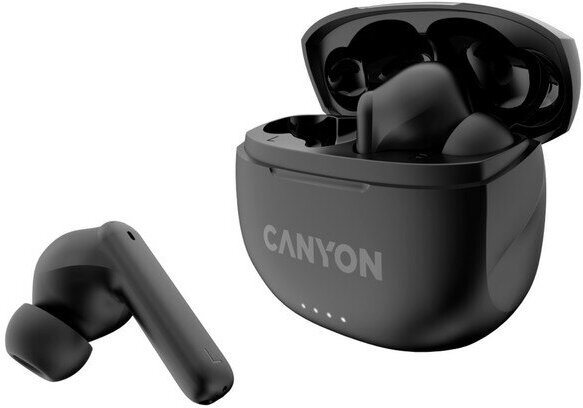 Наушники беспроводные Canyon Bluetooth: 5.3, 20-20 кГц, 32 ОМ, 2*40 мАч, 470 мАч, USB-C, IP33, black - фото №1