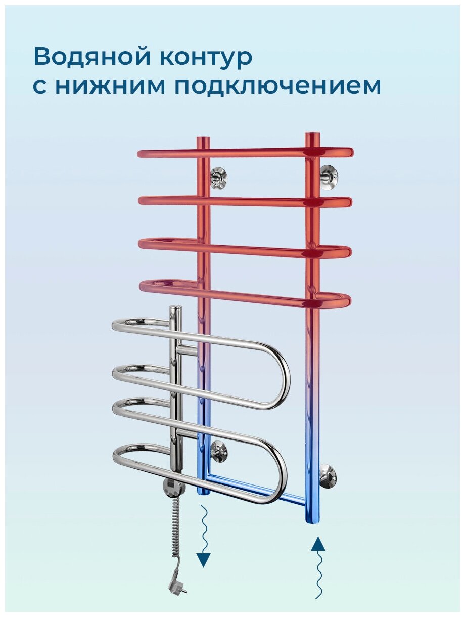 Полотенцесушитель электрический с терморегулятором,лесенка 60x80x30 Флагман Каскад водяное подключение нижнее - фотография № 3