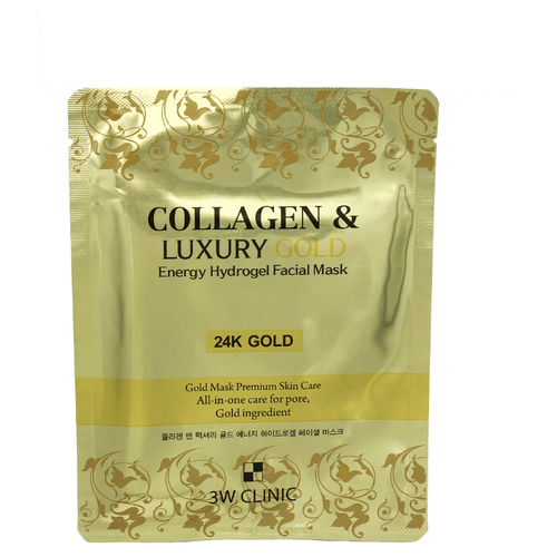 фото 3w clinic гидрогелевая маска collagen & luxury gold с коллагеном и золотом, 30 г