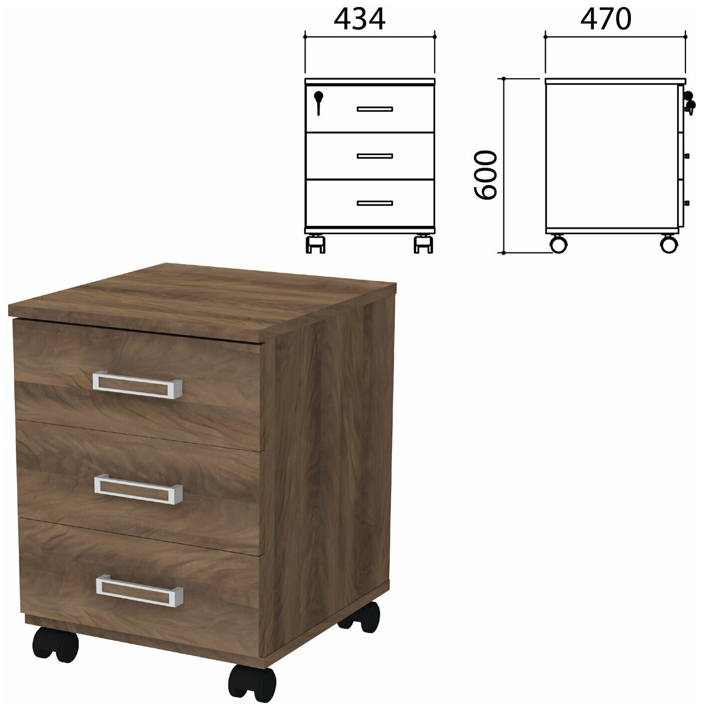 фото Тумба подкатная "Приоритет", 434х470х600 мм, 3 ящика, замок, лагос, К-923, К-923 лагос