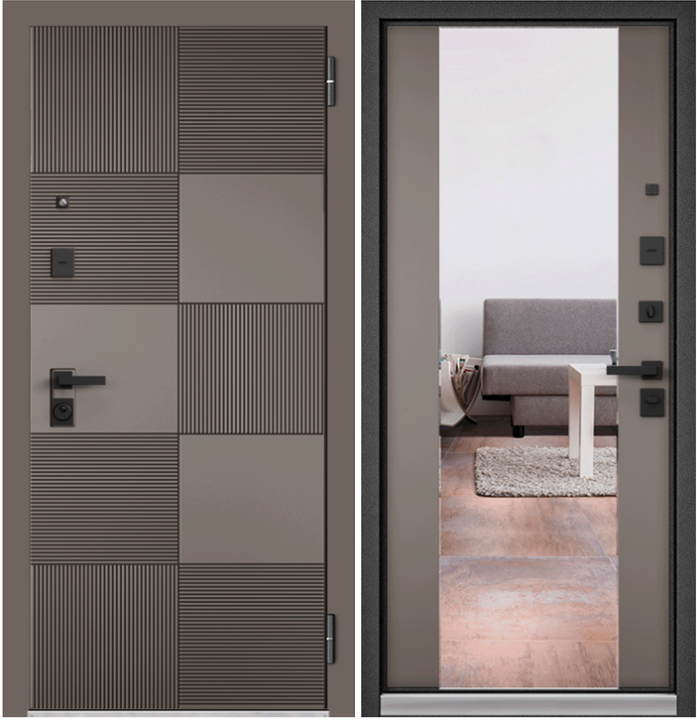 Дверь входная для квартиры Torex TRUST 960х2050, правый, тепло-шумоизоляция, антикоррозийная защита, замки 4-го и 2-го класса, зеркало, коричневый - фотография № 1