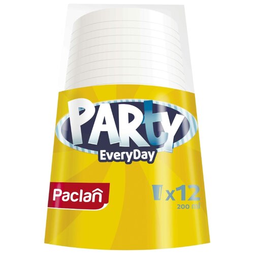 Paclan Стакан пластиковый Party Every day, белый, 200 мл, 12 шт