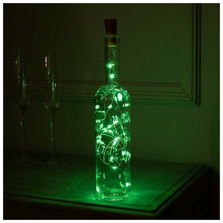 фото Гирлянда «Нить» 2 м роса с пробкой, IP20, серебристая нить, 20 LED, свечение красное, LR44х3