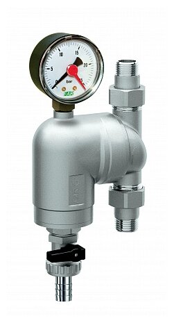 Фильтр 300мкм, с манометром, Max: 95 °C, 25 бар. Поворотное соединение 3/4" НР, FAR