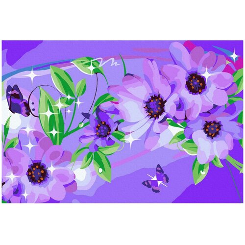 Картина по номерам Molly 15х20 см Фиолетовые цветы 17 цветов