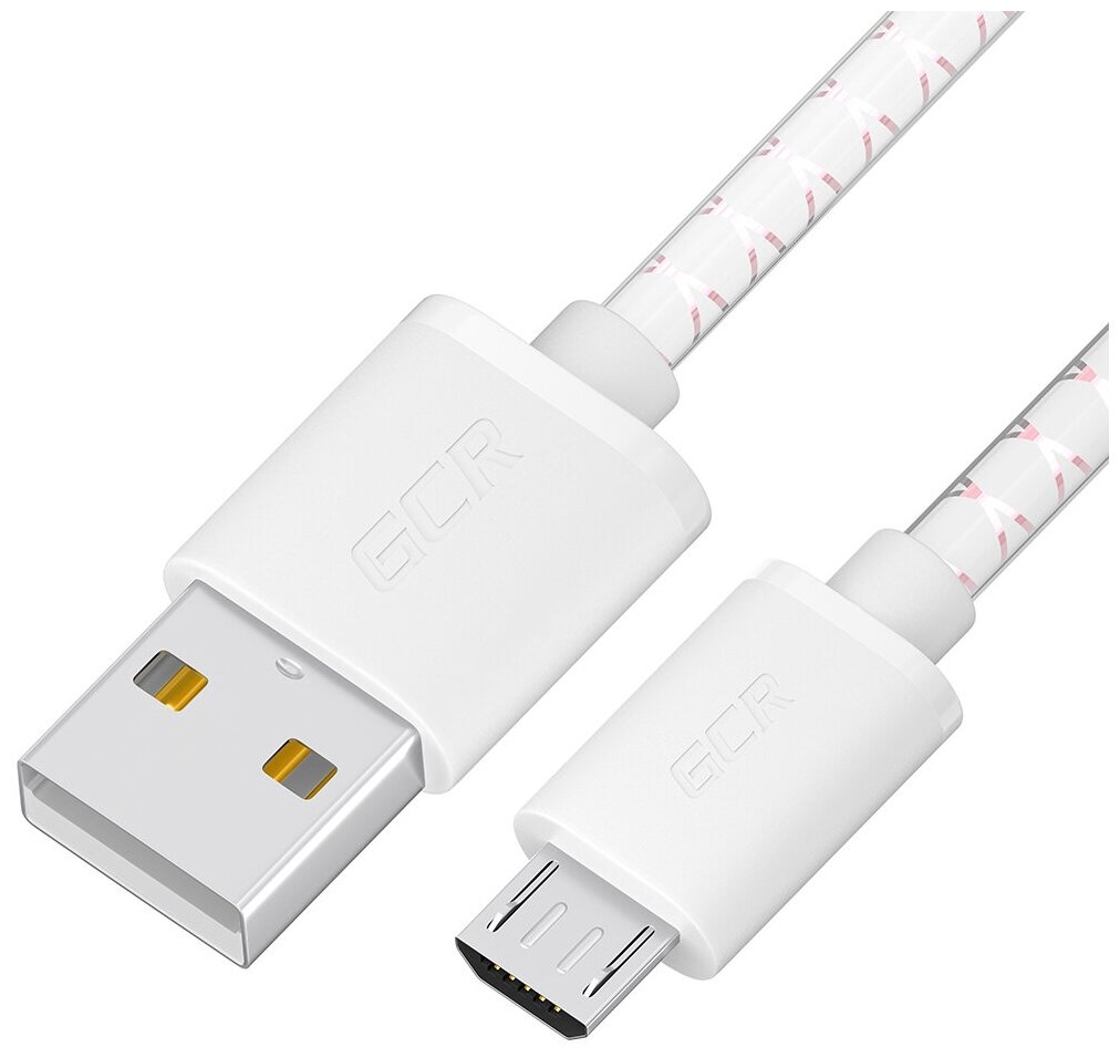 Кабель для зарядки телефона MicroUSB 3A QC 3.0 для Samsung Huawei Xiaomi (GCR-UA1U), белый; розовый, 1.5м