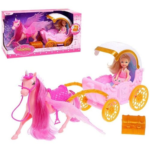 Карета для кукол, с куклой, свет, звук игровой набор карета с лошадью и куклой звук свет shantou